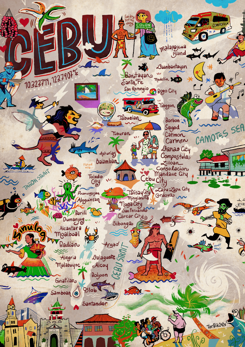 Fun Map of Cebu Poster by Victor Cantal