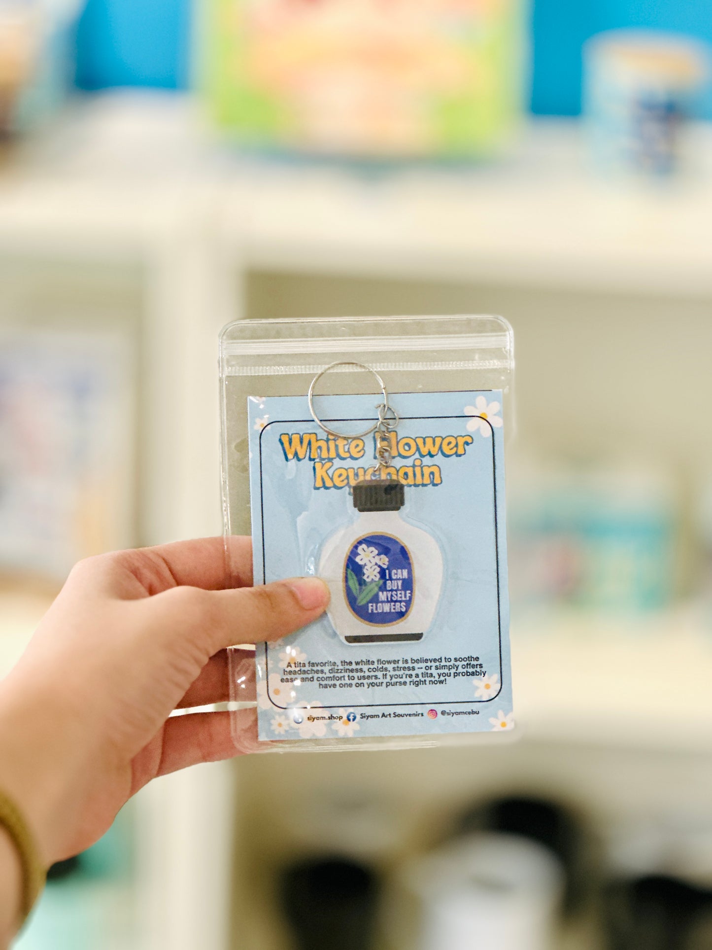 White Flower Keychain