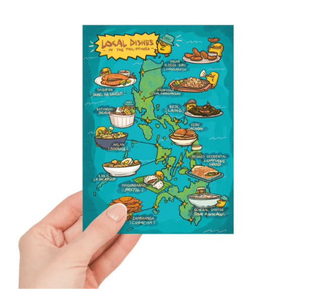 Local Dishes In The Philippines Map Postcard by Moshi Dokyo